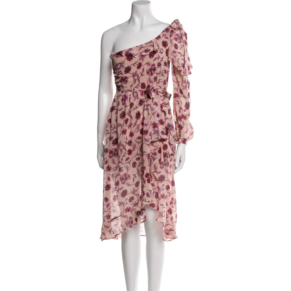 For Love and Lemons Floral One Shoulder Ruffle High-Low Midi Dress Wedding Guest - Picture 2 of 8